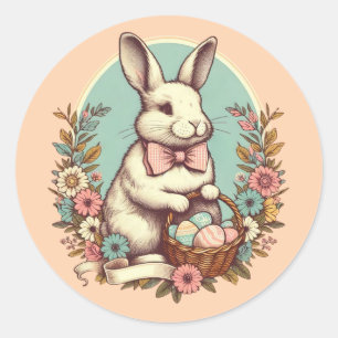 Süßer, vintage Osterhase/Ei/Korb Runder Aufkleber