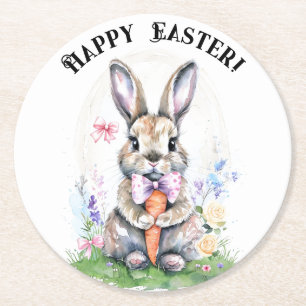 Süßer vintage Osterhase Kaninchen Aquarell Runder Pappuntersetzer