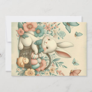 Süßer, vintage Osterhase & Küken Feiertagskarte