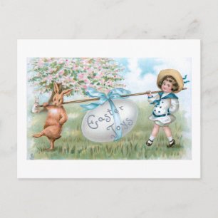 Süßer vintage Osterhase und Kind Postkarte