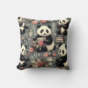 Süßer Vintage-Panda-Blumen- Kissen