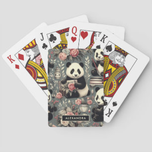 Süßer Vintage-Panda-Blumen- Spielkarten