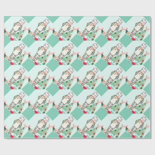 Süßer vintage Pastell-Feiertags-Roboter & Baum Geschenkpapier
