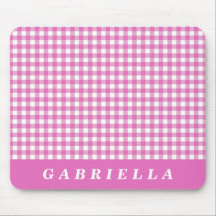 Süßer vintage rosa Gingham Karo personalisiert Mousepad