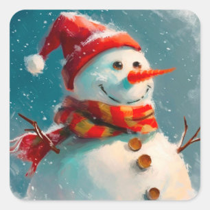 Süßer Vintage-Schneemann-Weihnachten Quadratischer Aufkleber
