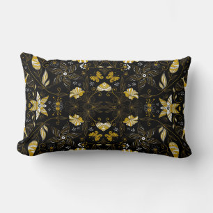 Süßer vintage schwarzer goldener Blumenhintergrund Lendenkissen