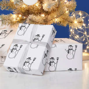 Süßer vintage schwarzer weißer Schneemann Geschenkpapier