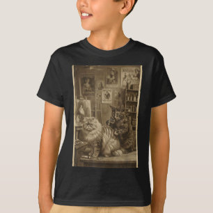 Süßer Vintage-Sepia-Katzen-Tätowierer T-Shirt