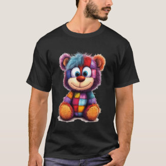 Süßer vintage Teddybär in Patchwork-Spritzfarbe T-Shirt