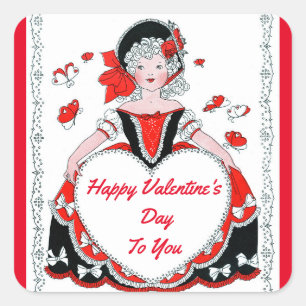 Süßer Vintage-Valentinstag-Dame-Aufkleber Quadratischer Aufkleber