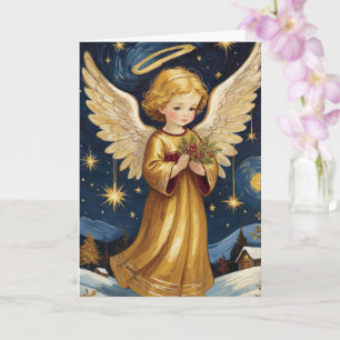 Süßer vintage Weihnachtsengel mit individuellem Te Karte