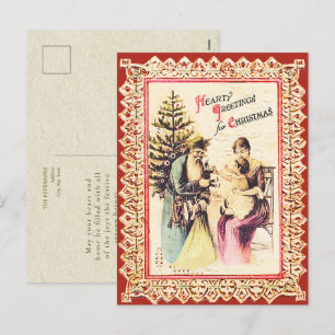 Süßer vintage Weihnachtsmann mit Familie Feiertagspostkarte