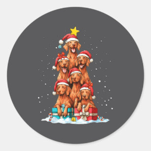Süßer Vizsla Viszla Hund Weihnachtsbaum Xmas Hut  Runder Aufkleber