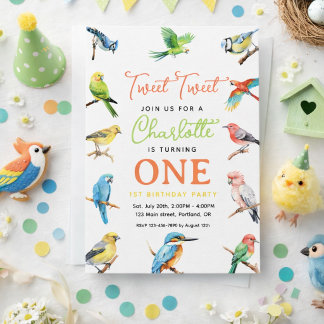 Süßer Vogel 1. Geburtstag | Süße Baby Vogelparty Einladung