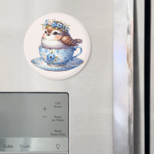 Süßer Vogel in floraler Teetasse Cottagecore-Kunst Magnet