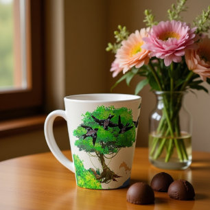 Süßer Vogel mit Eichhörnchen, die im Wald spielen Milchtasse