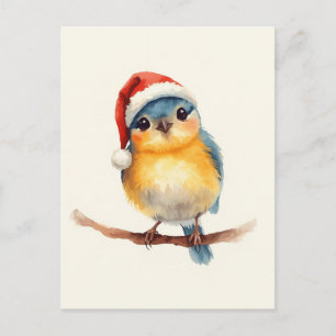 Süßer Vogel mit Santa-Hut Wasserfarben Weihnachten