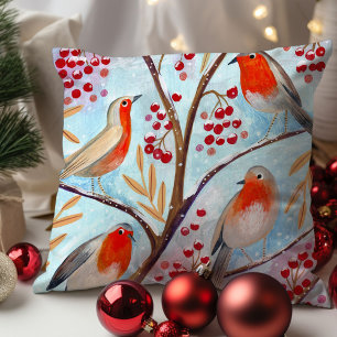 Süßer Vogel Rotkehlchen Blau Weihnachten Familie Kissen