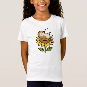Süßer Vogel schläft auf einer Blume T-Shirt