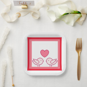 Süßer Vogel und Herz-Liebesdesign Pappteller