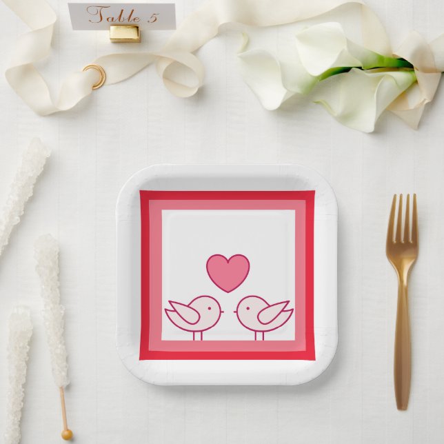Süßer Vogel und Herz-Liebesdesign Pappteller (Hochzeit)