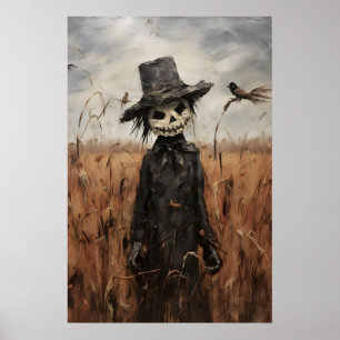 Süßer Vogelscheuchen-Druck im Herbstfeld, Hallowee Poster