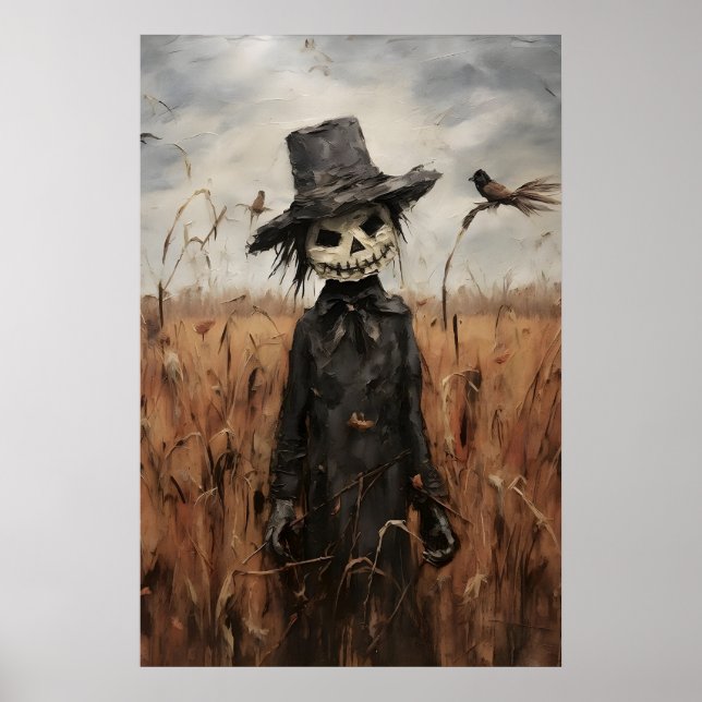 Süßer Vogelscheuchen-Druck im Herbstfeld, Hallowee Poster (Vorne)
