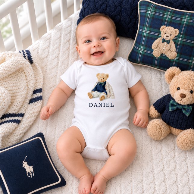 Süßer vornehmer Teddybär  Baby Strampler (Preppy Teddy Bear Baby Boy Bodysuit)