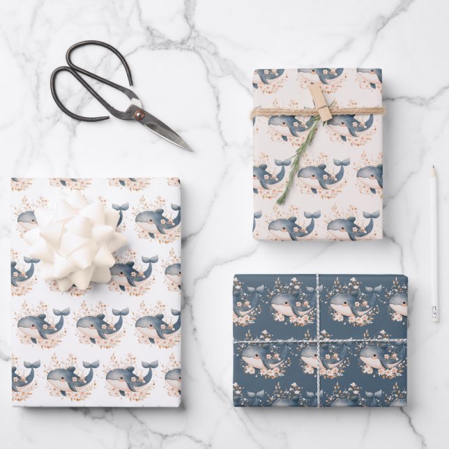 Süßer Wal Geschenkpapier Set (Vorderseite)