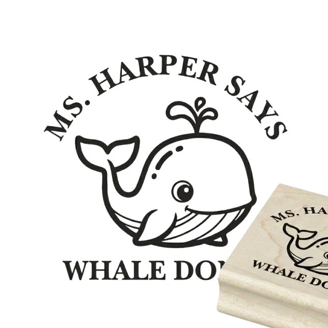 Süßer Wal Lehrer Lob Ermutigung Gummistempel (funny whale done teacher encouragement rubber stamp)
