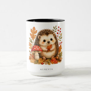 Süßer Wald-Igel-Wasserfarben-Becher mit Herbst Tasse