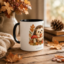 Süßer Wald-Igel-Wasserfarben-Becher mit Herbst