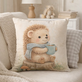 Süßer Waldigel mit Tasse Neutrales Kinderzimmer Kissen