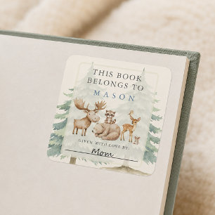Süßer Waldtier-Exlibris-Aufkleber Quadratischer Aufkleber