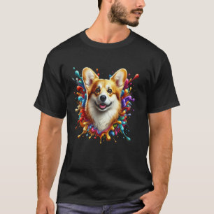 Süßer walisischer Corgi in farbenfrohen Farbspritz T-Shirt