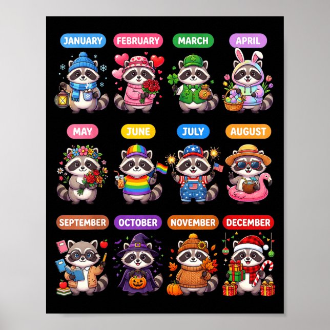 Süßer Waschbär 12-Monats-Kalender St. Patrick Hall Poster (Vorne)