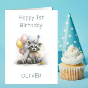Süßer Waschbär 1. Geburtstag Karte