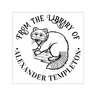 Süßer Waschbär auf Ast rund um den Bibliotheksbuch Permastempel