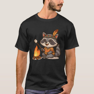 Süßer Waschbär beim Campen und Marshmallow rösten T-Shirt