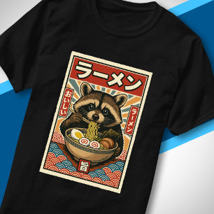 Süßer Waschbär, der Ramen isst, Retro-Japanischer T-Shirt
