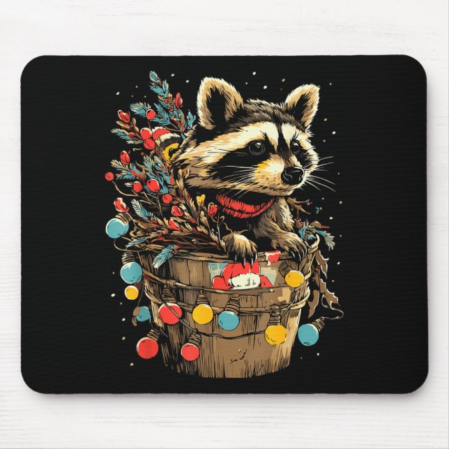 Süßer Waschbär Festliche Winterlandschaft Waldtier Mousepad (Vorne)