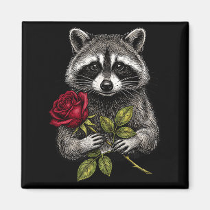 Süßer Waschbär hält eine rote Rose Süßer Waschbär  Magnet