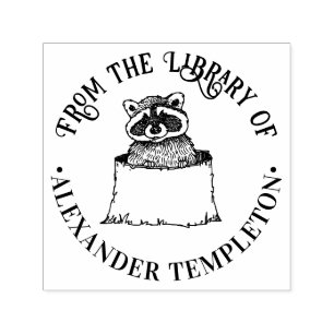 Süßer Waschbär in Baumstumpf Runde Bibliotheksbuch Permastempel