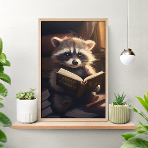 Süßer Waschbär liest ein Buch Poster