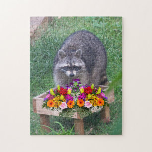 Süßer Waschbär mit Blumen Puzzle