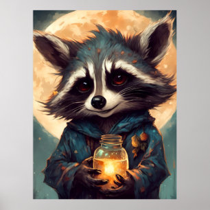 Süßer Waschbär mit einem Zaubertrank Poster
