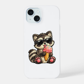 Süßer Waschbär mit Eiscreme und Sonnenbrille iPhone 15 Hülle