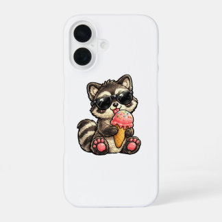 Süßer Waschbär mit Eiscreme und Sonnenbrille iPhone 16 Hülle