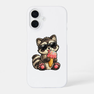 Süßer Waschbär mit Eiscreme und Sonnenbrille iPhone 16 Hülle