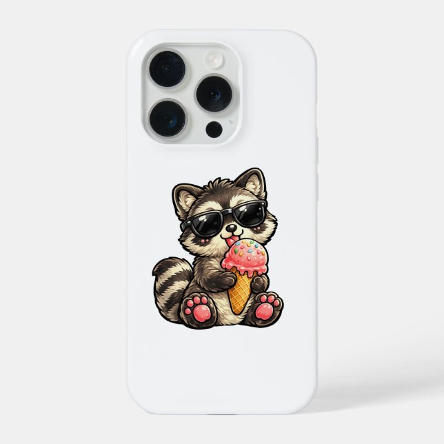 Süßer Waschbär mit Eiscreme und Sonnenbrille iPhone Hülle (Rückseite)